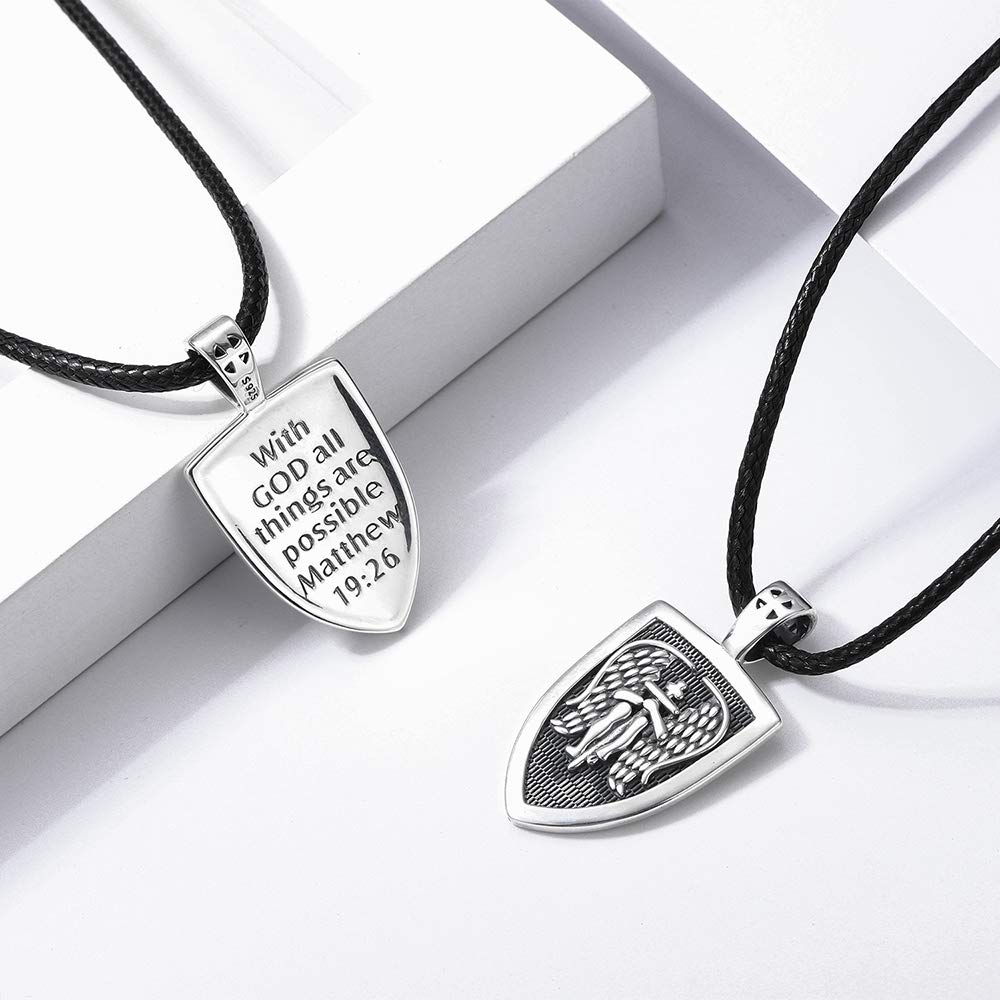 Collar San Miguel Arcángel/San Benito/San Cristóbal de Plata de Ley 925 Colgante Hombre Protección Joyería Religiosa Amulet Regalo para Hombre Mujer