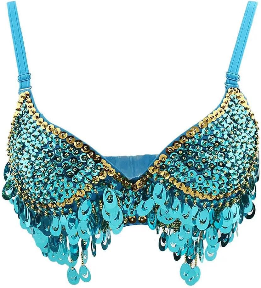 Women's Sequin Beaded Bra Top Sparkly Tassel Crop Top Rave Festival Belly Dance Camisole
