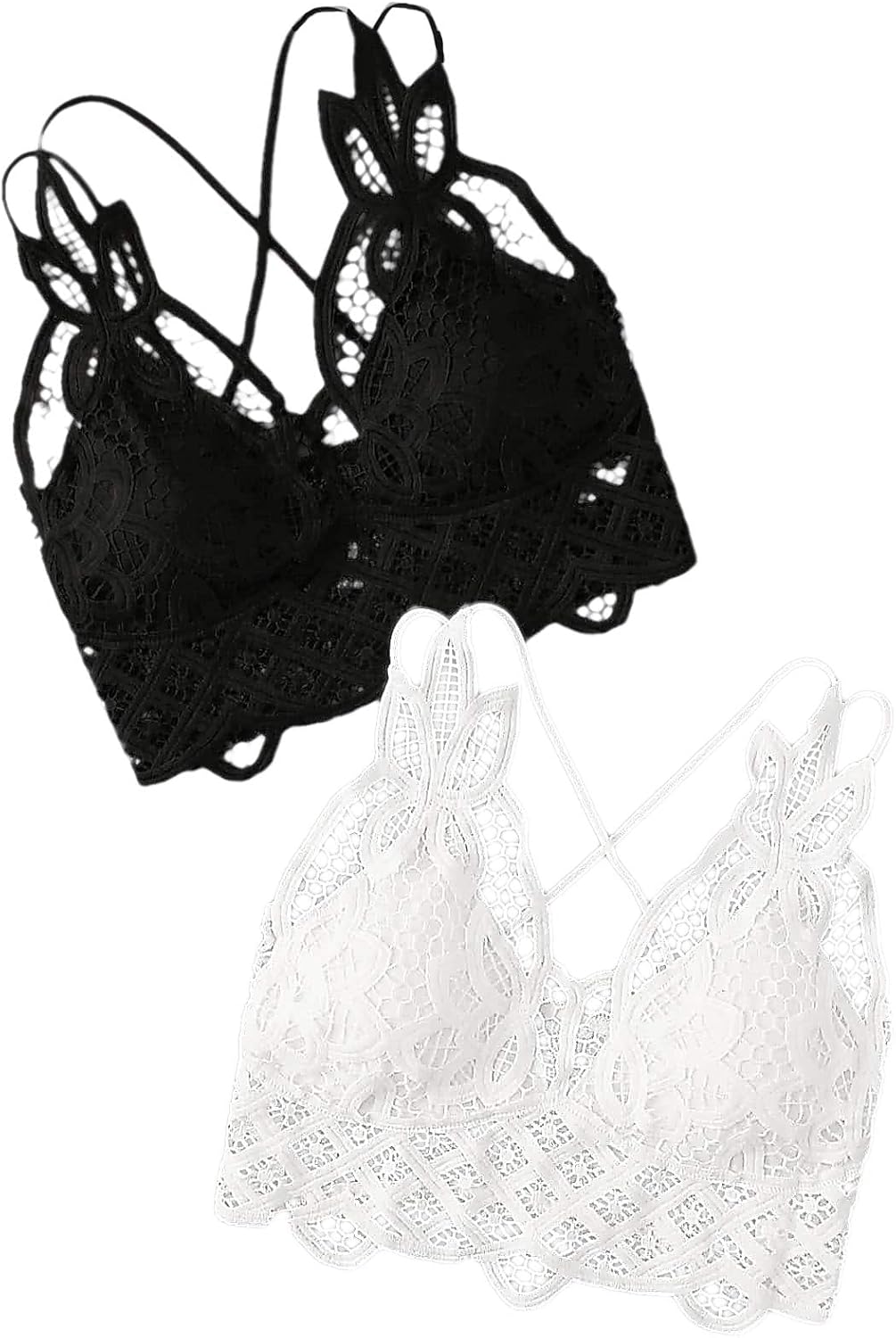 Floerns Women's Sexy Lace V Neck Criss Cross Back Bralette Crop Top