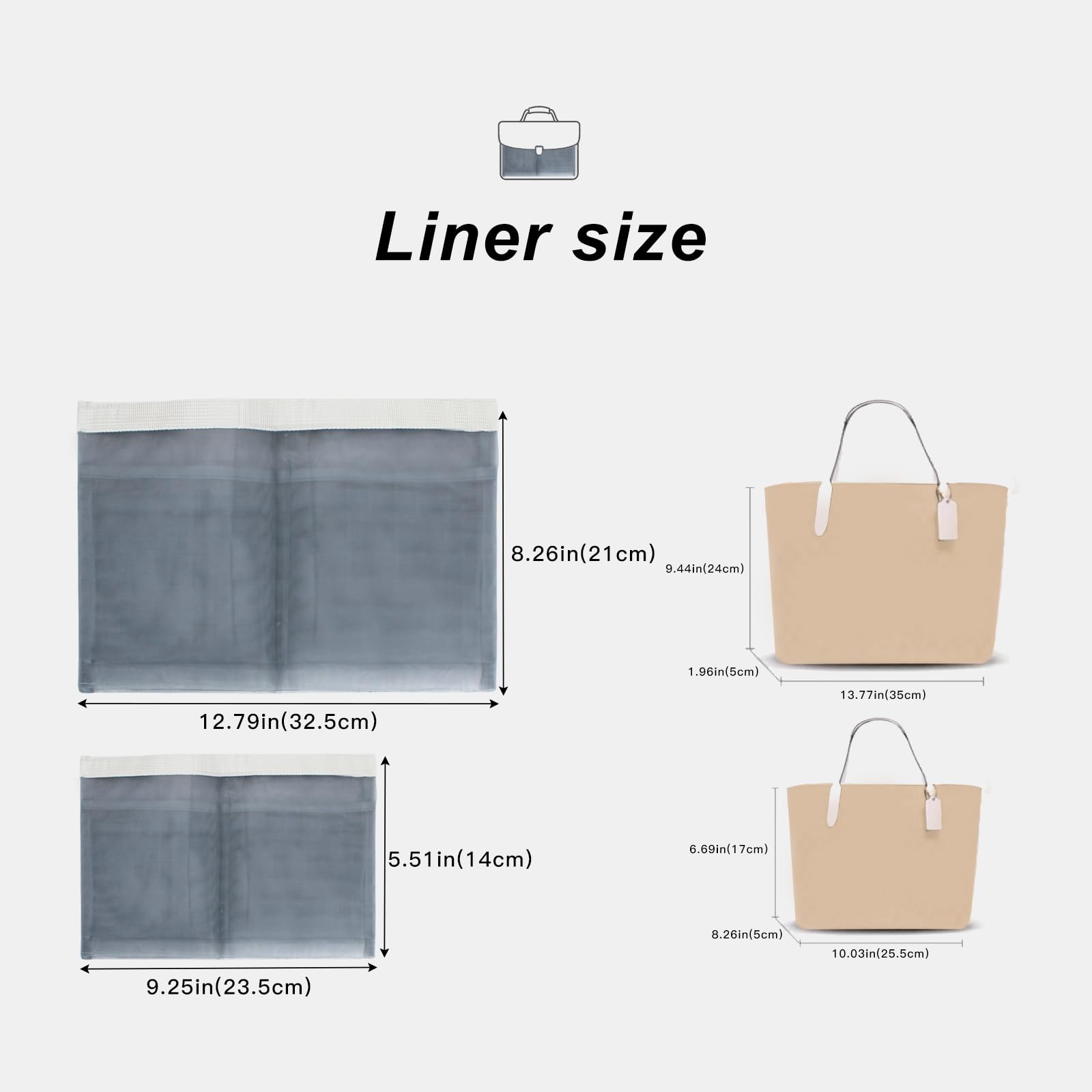 Organizador de bolso, 6 compartimentos, ultra ligero, de malla transparente, organizador de bolsas con mano y botón a presión, inserto organizador para almacenamiento de viajes, bolso (gris, 2