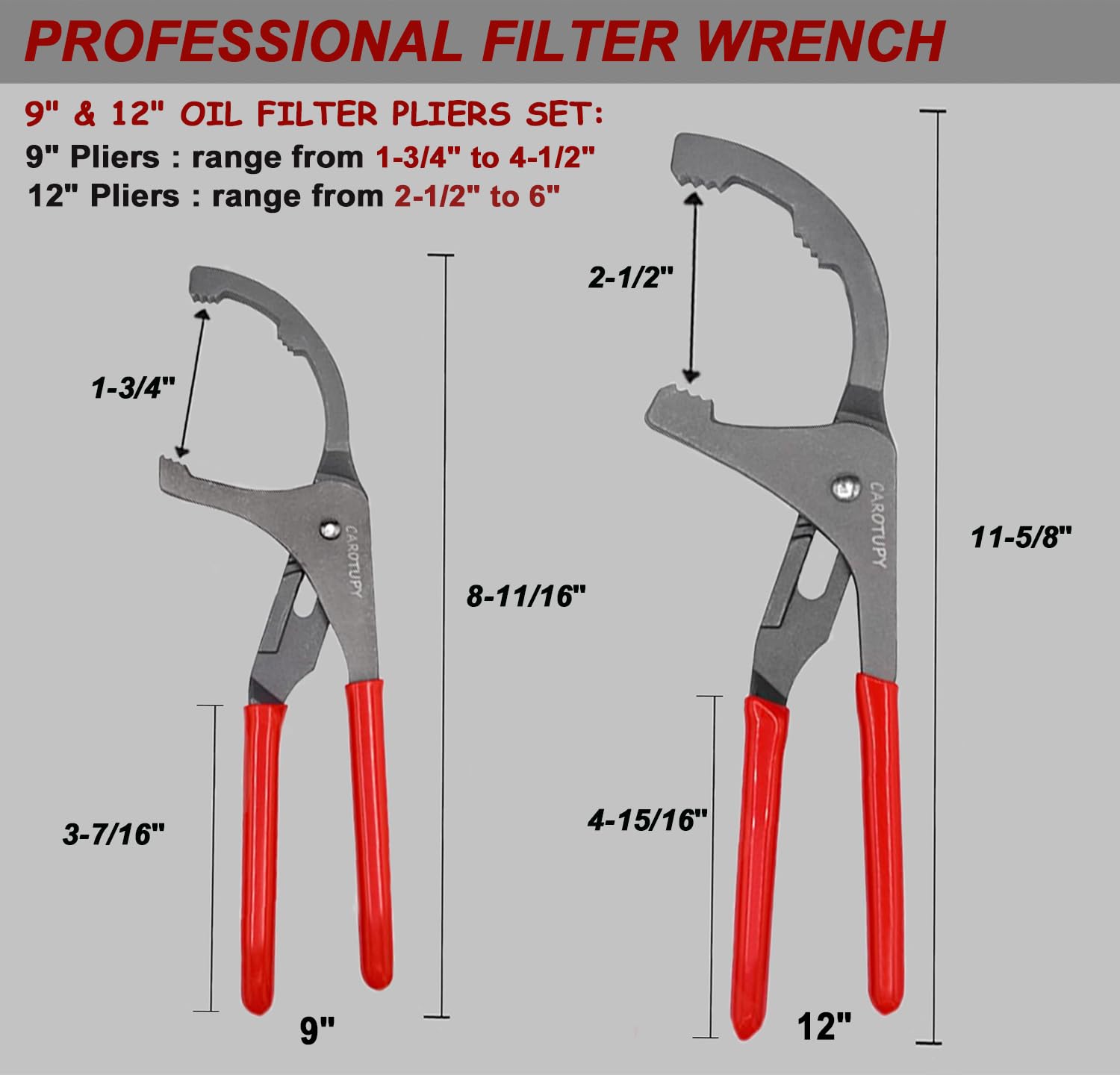 Zestaw szczypiec do filtra oleju, 3-szczękowy klucz do filtra oleju z lejkiem zatrzaskowym, szczypce do filtra oleju 23 cm i 30 cm, regulowane od 2,5 do 1,9 cm - 15 cm