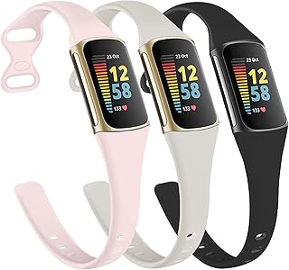 OwnZone Silicone Slim Band Compatible with Fitbit Charge 5 Bands/Fitbit Charge 6 Band Women Men, Adjustable Soft Narrow Silicone Sport Strap Replacement Wristbands for Fitbit Charge 5/Charge 6 Advanced Fitness Tracker