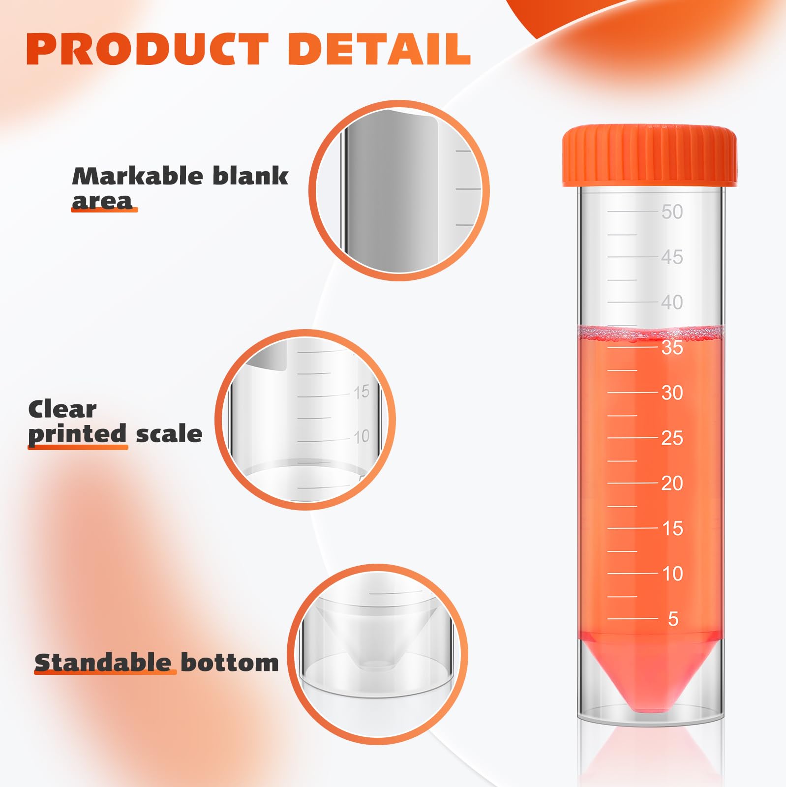 Xuhal 400 provette per centrifuga autoportanti da 50 ml, 28 x 116 mm, in plastica, con tappo, fiale coniche con tappo a vite, segni graduati per esperimenti scientifici, liquidi, forniture per feste