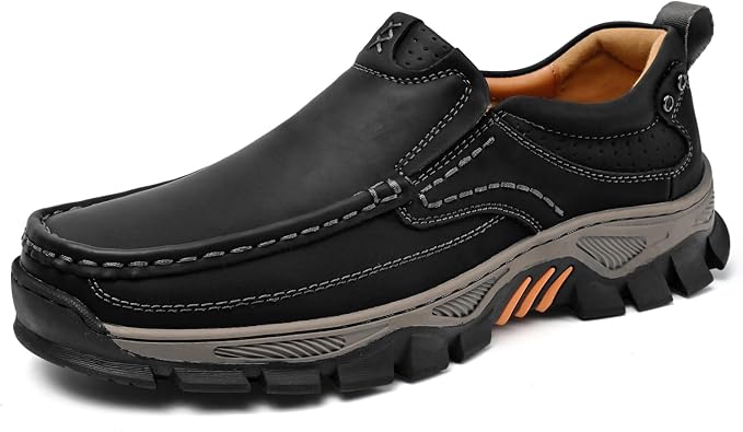 MOSTELO Mens Walking Shoes Leather Lightweight Breathable Casual Slip On Loafers