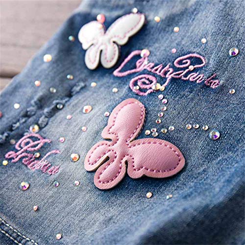 Yao 2-9 ans filles combinaison barboteuses grands enfants salopette bleu ceintures réglables Denim couleur variable pantalon à paillettes(2A,Papillon) – vue 5