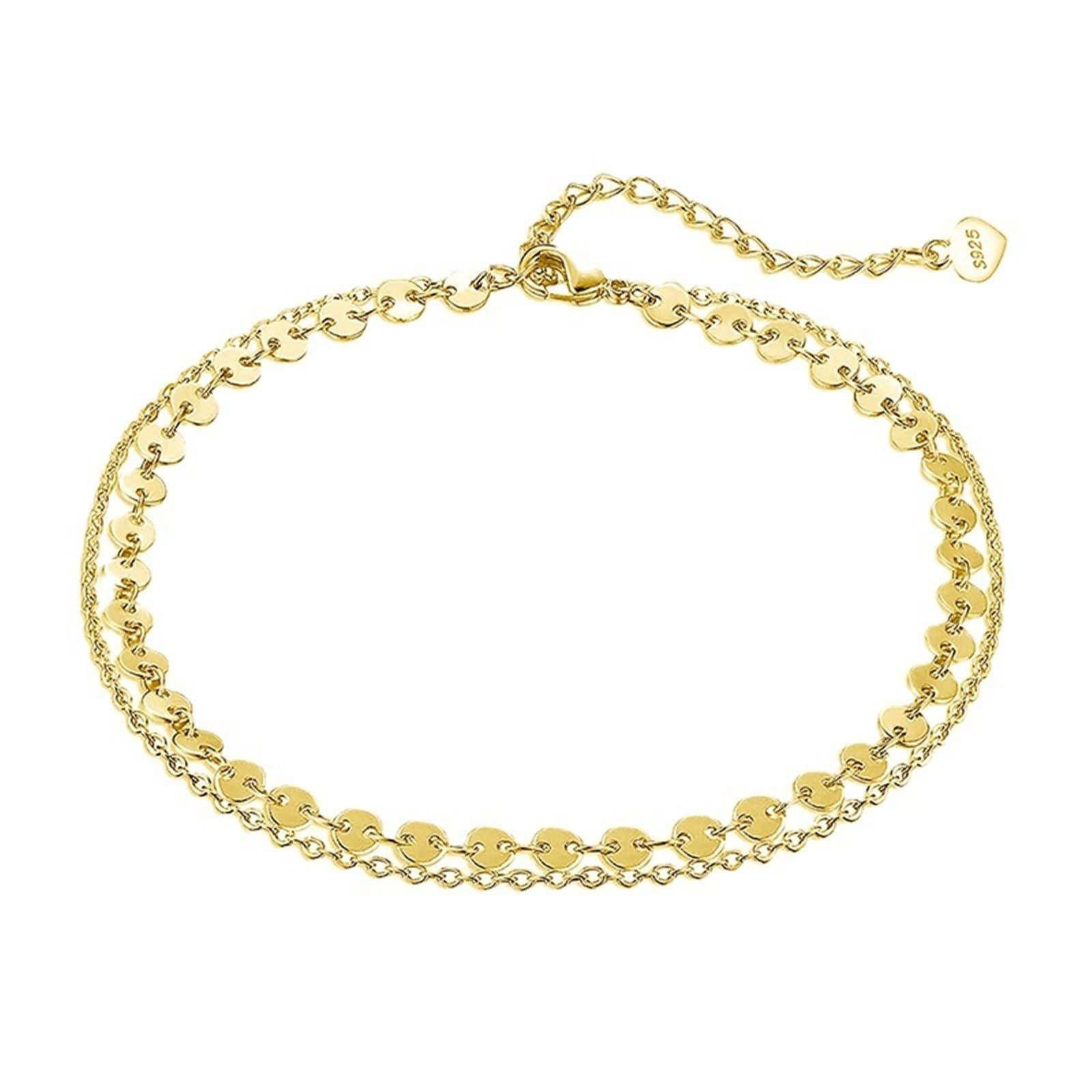 Tobillera mujer vacaciones, pulsera tobillera plata ley mujer, cadena 2 capas tobilleras lentejuelas mujer