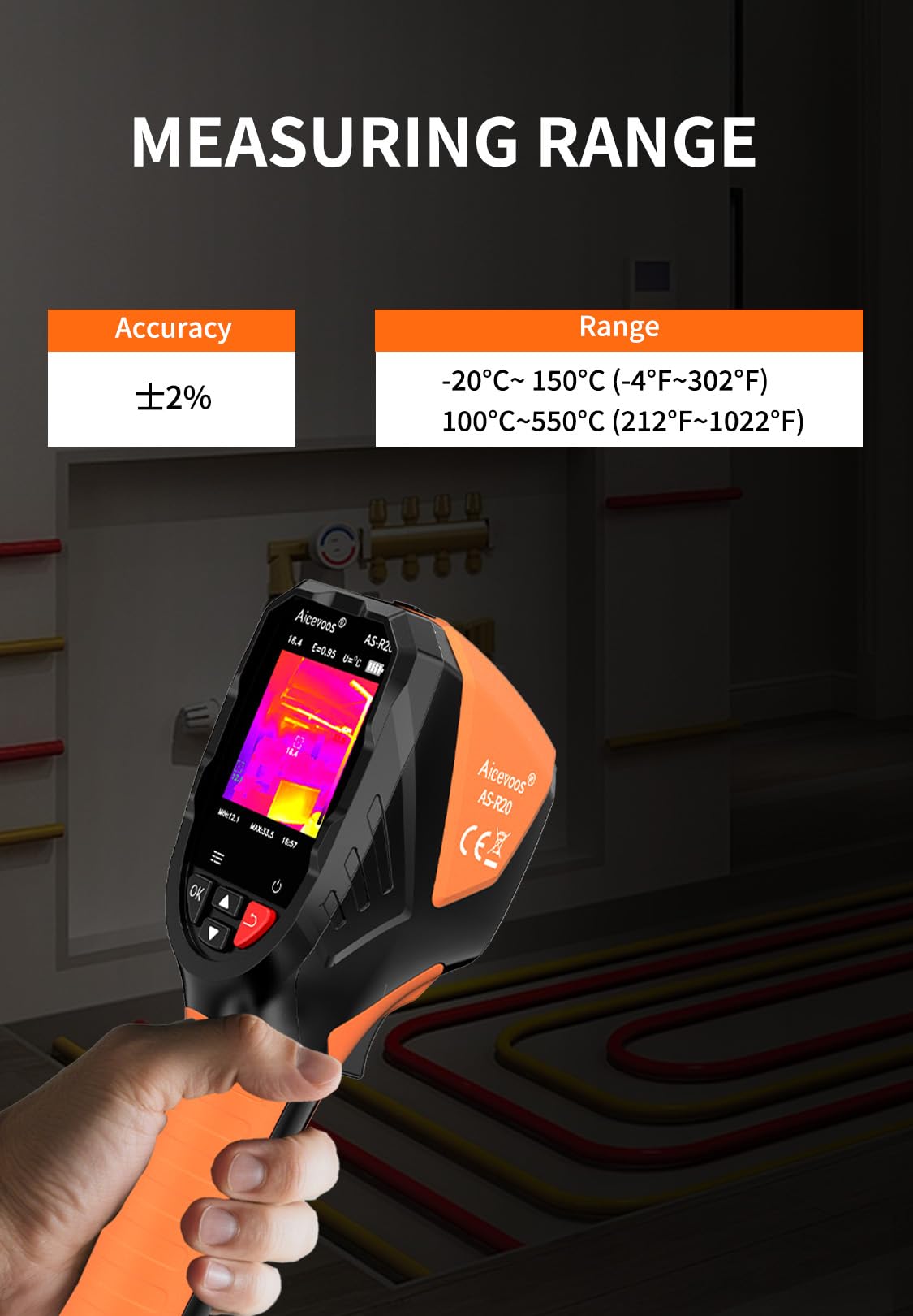 R20 Wärmebildkamera SuperIR 240 x 240 IR-Auflösung Thermal Imaging Camera 25 Hz Bildwiederholrate, -4°F to 1022°F Infrarot-Thermometer, Kompakte handheld Thermokamera mit Laserpointer