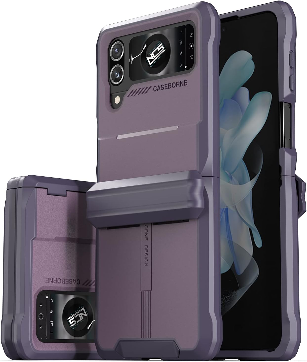 CaseBorne V Compatible with Samsung Galaxy Z Flip 4 Case/Flip 3 Case - Rugged Protective Case with Semi-Auto Hinger Cover, Full Body Multi-Layer Cover (Purple)