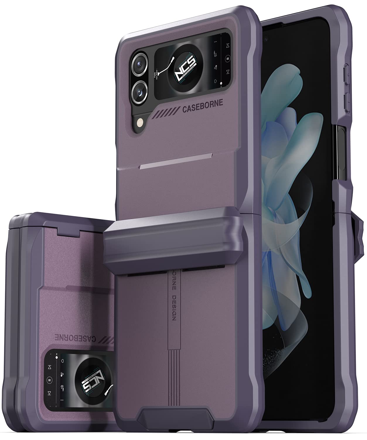 CaseBorne V Compatible with Samsung Galaxy Z Flip 4 Case/Flip 3 Case - Rugged Protective Case with Semi-Auto Hinger Cover, Full Body Multi-Layer Cover (Purple)