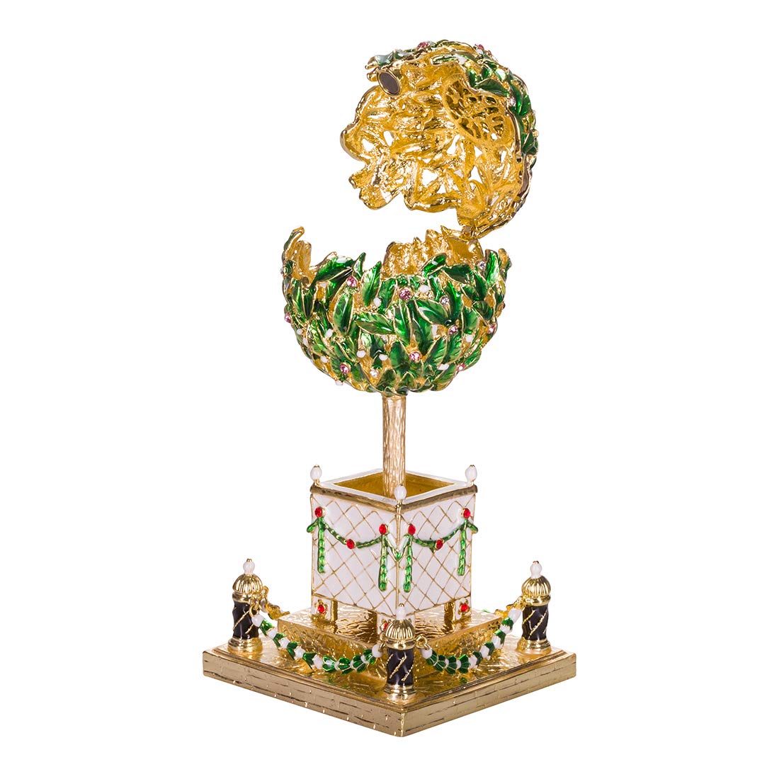 danila-souvenirs Œuf à la Fabergé/boîte à bijoux Laurier (Oranger) avec oiseau 16 cm, vert