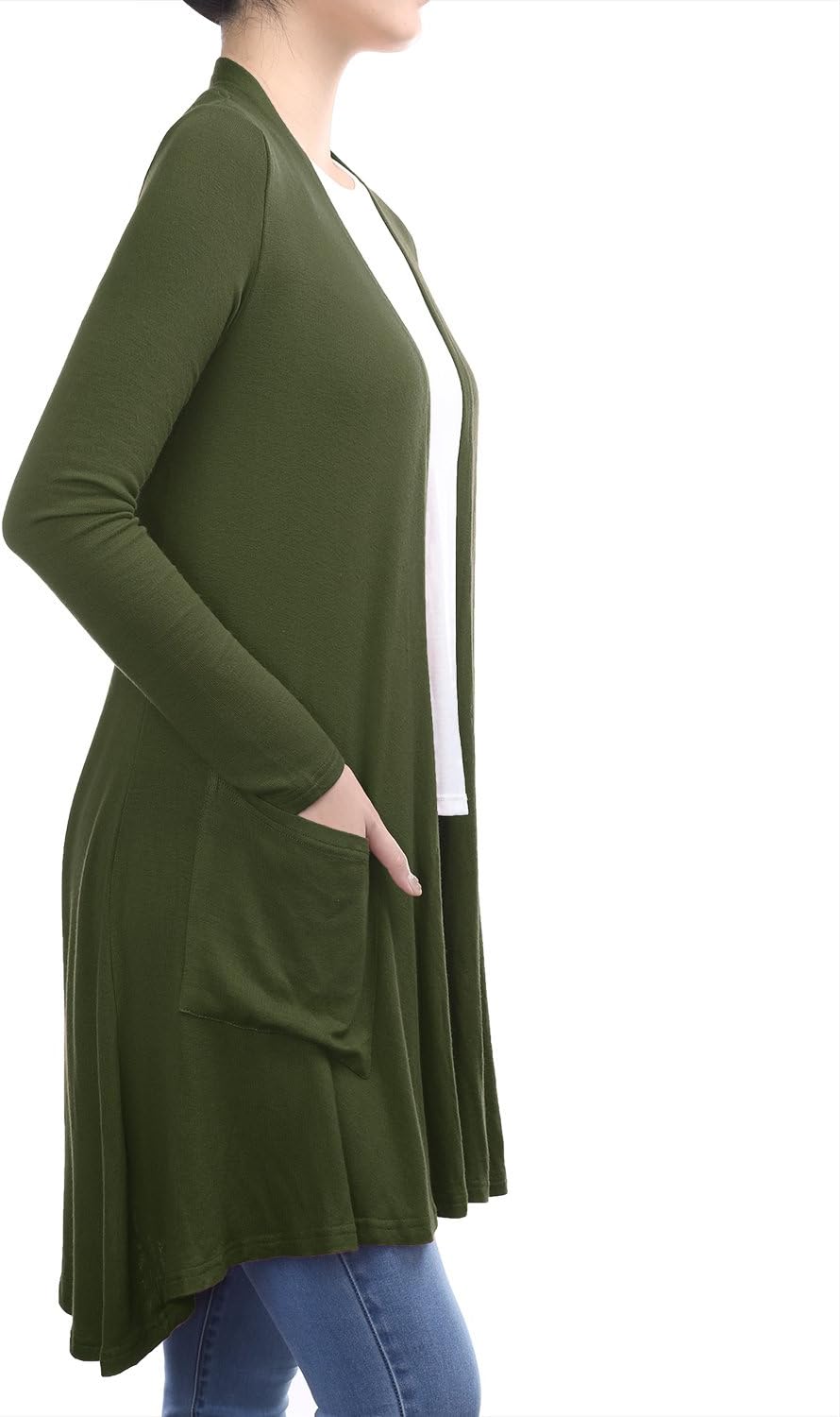 Women's Open Front Lightweight Jersey Classic Long Sleeve Cardigan