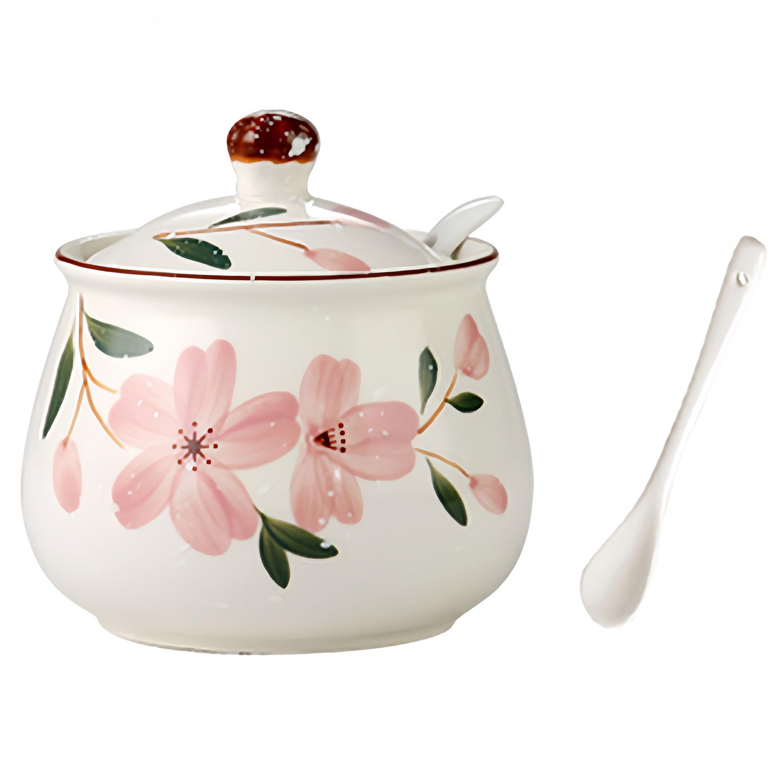 Dowbom Flower Japanese Sugar Bowl With Lid And Spoon, Sugar Pot, Sugar Container Spice Jar (,12 Oz), Db-Tg-006
