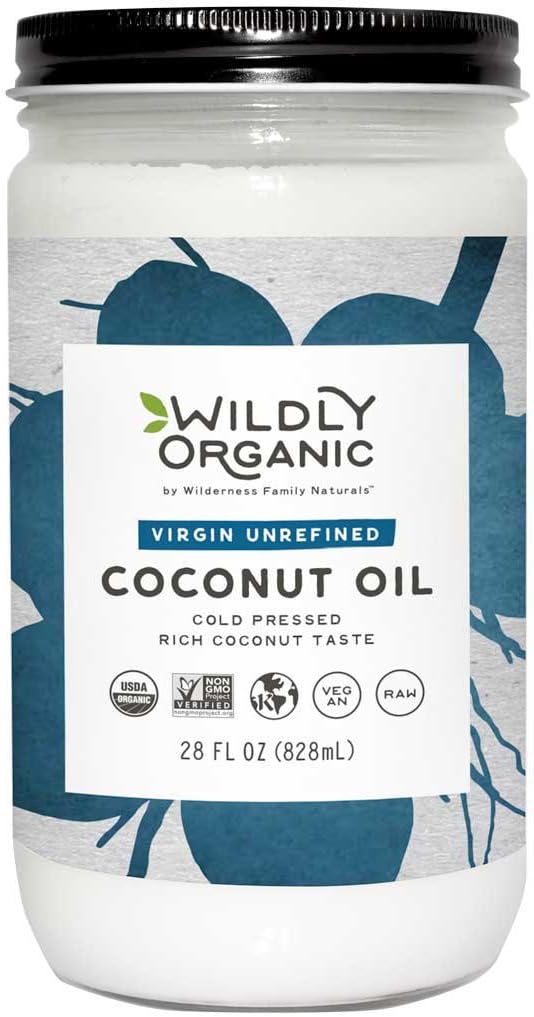Wildly OrganicUnrefined Coconut Oil 28 Fl Oz - Organic, Non-GMO, Vegan, RBD, No Coconut Flavor/Aroma (Neutral Flavor) | Perfect for Skin, Hair, Cooking, & Baking - BPA-Free Container
