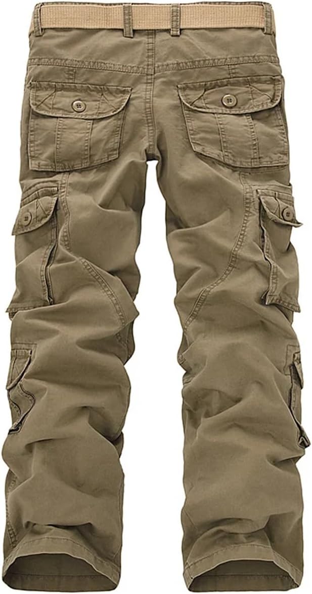 Mens Military Cargo Pants Multi-Pockets Baggy Cotton Pants Casual Overalls Tactical Trousers No Belts
