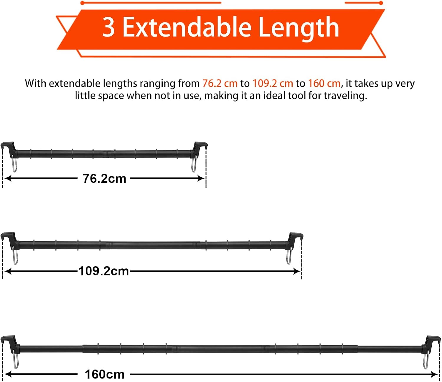 Beinhome Telescoping Car Clothes Hanger Bar 30 to 63 Inches Adjustable, Heavy Duty Clothing Rod for Car, Detachable 3-Rod Design for SUV, Truck, Van, RVs - Wrinkle-Free Travel Garment Organizer