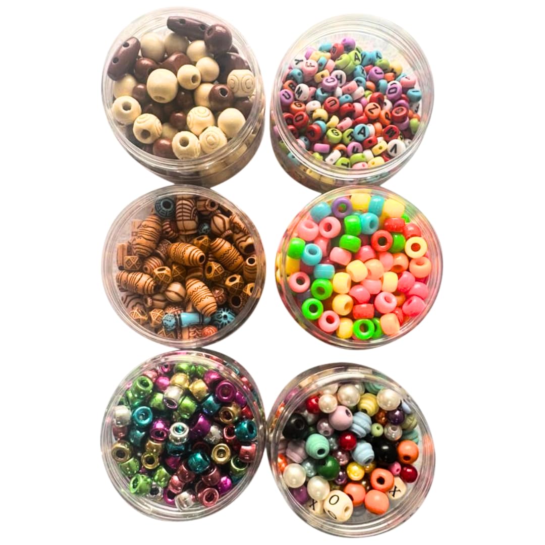 Springboard Mixed Design Crafting Beads (6 Tubs), Bulk Assorted Beads for Kids Bracelet Making, EYFS Sorting & Fine Motor Games