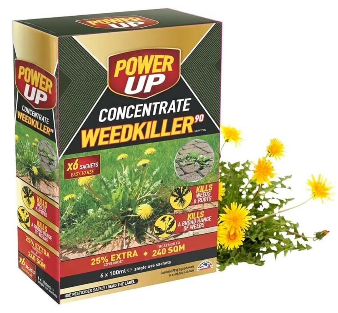 UKDeals Direct® Power Up Concentrate Weedkiller 90 – 6 x 100ml Sachets | Systemic Weed Killer for Garden Weeds, Grass & Roots | Treats up to 240sqm | Easy-to-Use Concentrated Weed Control