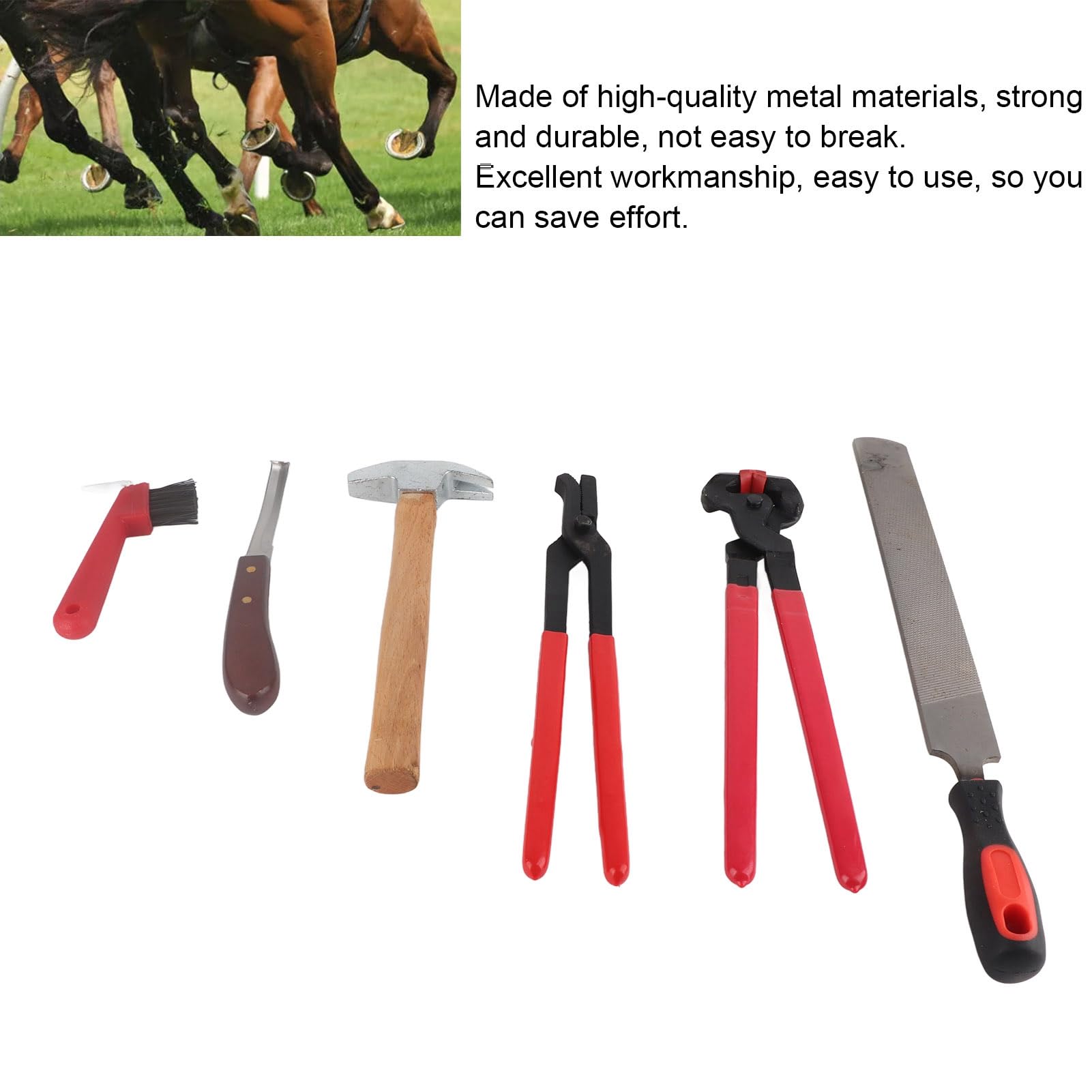 Luocute Set de Pezuña de Herrador 6pcs, Herramienta de Recorte Profesional con Diseño de Humanizado, Hojas de Caballos Fácilmente Recortadas, Viene con Cepillo de Herradura y Cuchillo