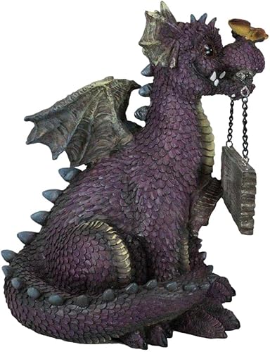 Miniatura 3 de Ebros Gift Fantástico dragón de jardín cómico morado con mariposa amarilla mordiendo tablón de bienvenida figura lindo bebé Drake Calabozos y