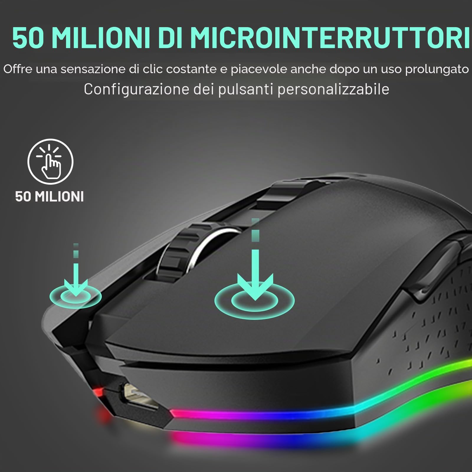 DAREU EM901X Gaming Mouse da gioco wireless con dock di ricarica RGB ricaricabile, 12K DPI, 6 pulsanti programmabili, sensore ad alta precisione [300IPS] [1000Hz] per PC Notebook Mac