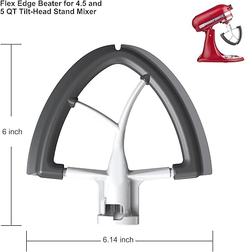 Miniatura 4 de Batidor de borde flexible para batidora KitchenAid, 4.5-5 cuartos de galón para accesorios de mezclador KitchenAid, se adapta a cabezal inclinable