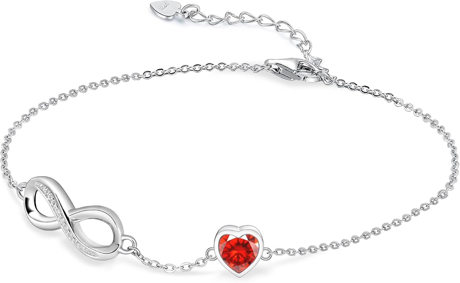 S925 Silver Infinity Birthstone Charm Bracelet - Personalized with Monthly Gemstone, Adjustable Eternal Love Gift for Her