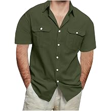 Linen Shirts for Men Short Sleeve Button Down Shirt Classic Dress Office Smart Oxford Blouse Lightweight Casual Tops