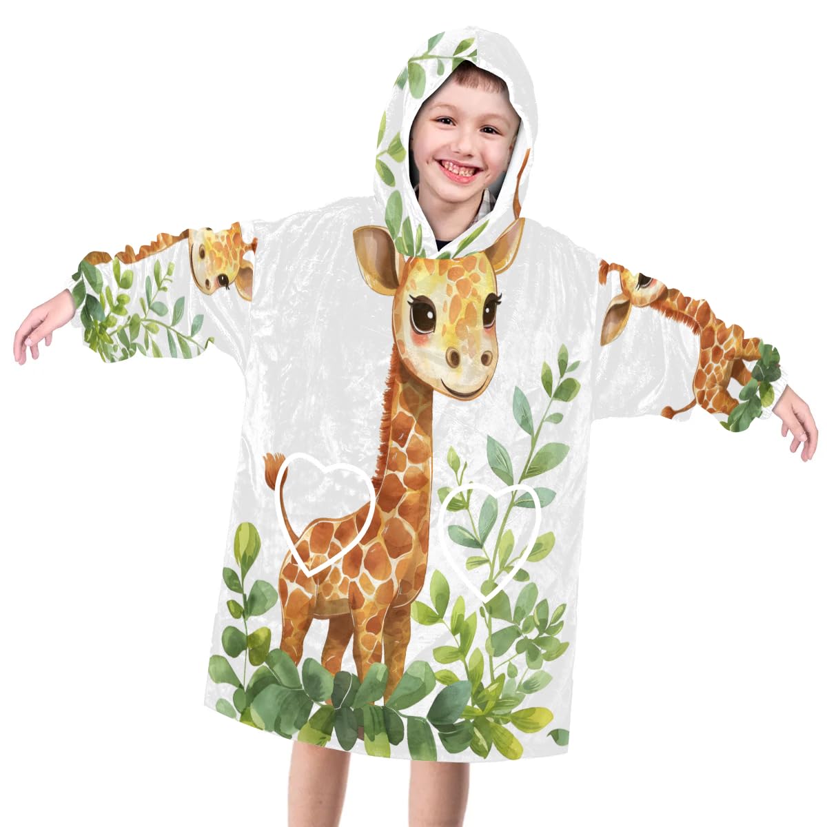 Pardick Wearable Blanket Hoodie for Kids, Cute Giraffe Fleece Sweatshirt Blanket Oversized Blanket Sweatshirt with Pocket Flannel Warm Hooded Blanket 6-10 Year Old Girl Boy Gift, One Size