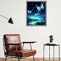 Vista 4 de Didfig Kits de pintura de diamantes para adultos, arte de diamantes, lago de mariposa azul, kits de arte de diamantes 5D, kits de pintura