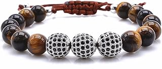 YONGYAN Men Armbands Bracelet Men Strutting Cz Zircon Bracelet Jewelry (Metal Color: Tiger Stone Silver)