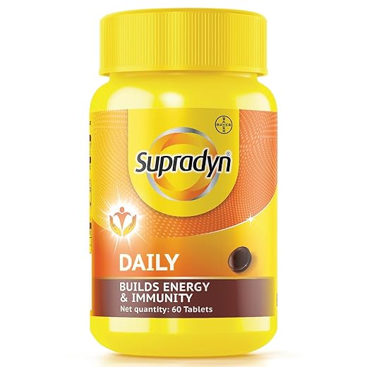 Supradyn Daily, India's No.1 Multivitamin (60 tablets) with Biotin, Vitamin C, Vitamin D3, Calcium, Zinc for Daily Immunity & 2X Energy for Men & Women