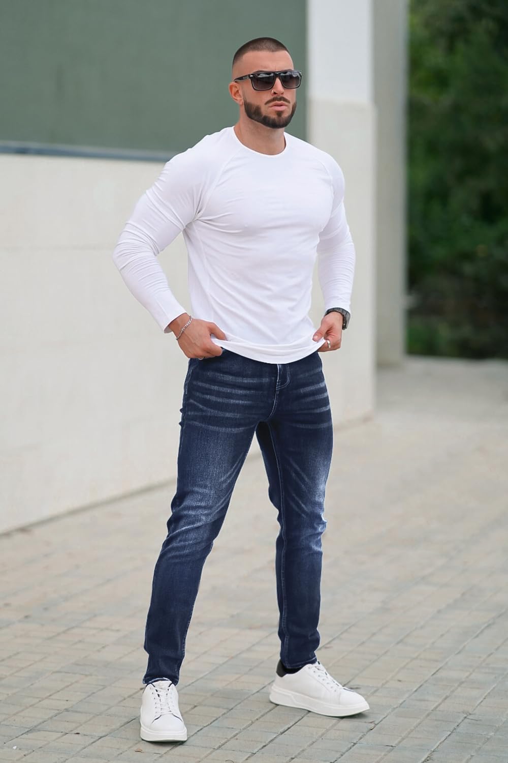 Mens Dark Blue Jeans Slim Fit Stretch Denim Pants for Men Skinny Athletic Fit 30 - Image 3