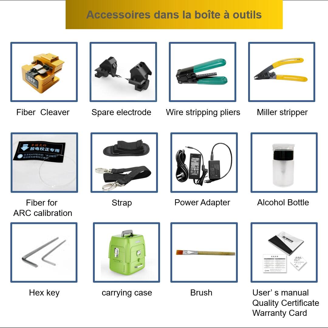 Fusion Splicer AI-9 Kit, soudeuse fibre optique avec 6 moteurs et alignement du noyau pour les projets de construction de lignes principales FTTH et d’épissage de câbles (EU Plug)