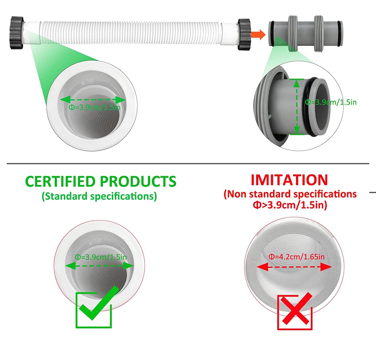 Connettore Per Tubo Piscina 38mm A 2 Vie, Adattatore Per Intex E Coleman Con Anelli A L