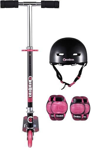 2 Wheel Kick Scooter with Matching ABS Helmet, Protective Gear with Light up Wheels for Boys and Girls, Sturdy Deck and Wheels, Rear Brake, Great