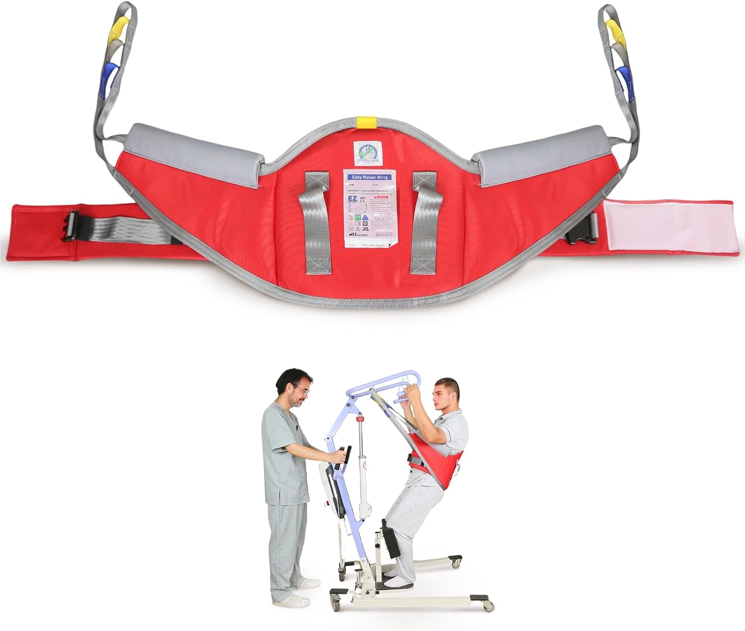 Sit to Stand Patient Lift Sling with Pad,Stand Assist Sling for Patient Transfer,Soft Back Support SWL 500lb (Red, Medium)