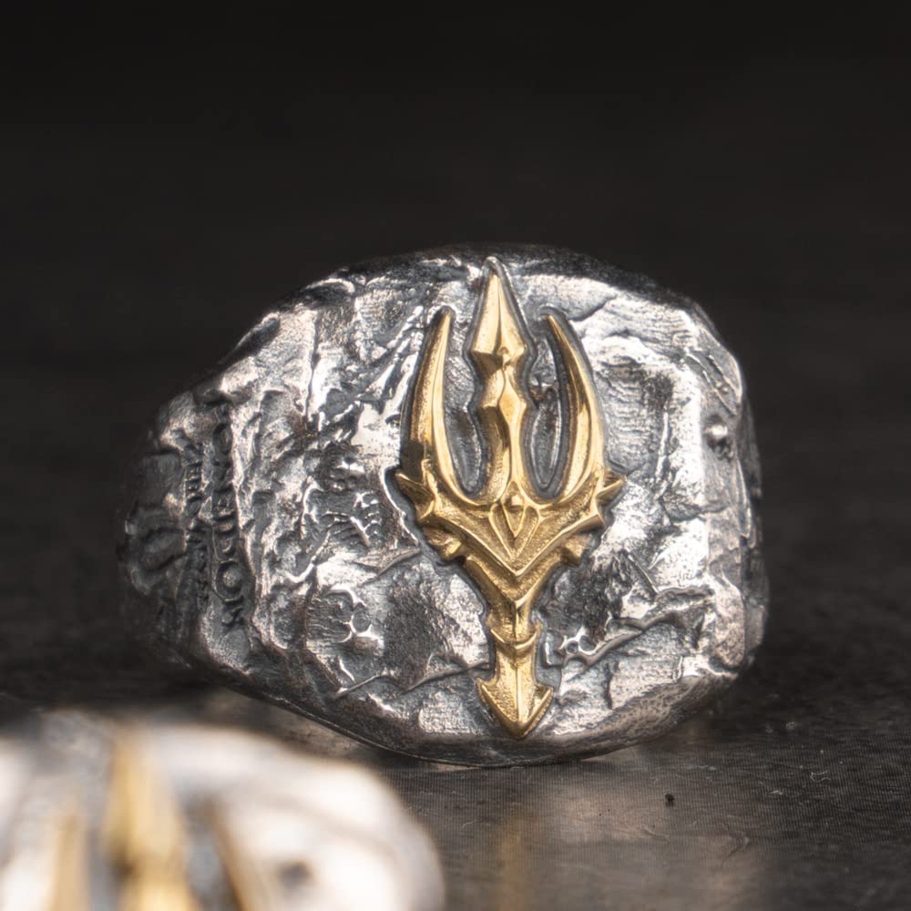 Vintage 925 Sterling Silber Poseidon Dreizack Ring Seemann Ring Griechischer Schmuck für Herren Damen Offen Verstellbar
