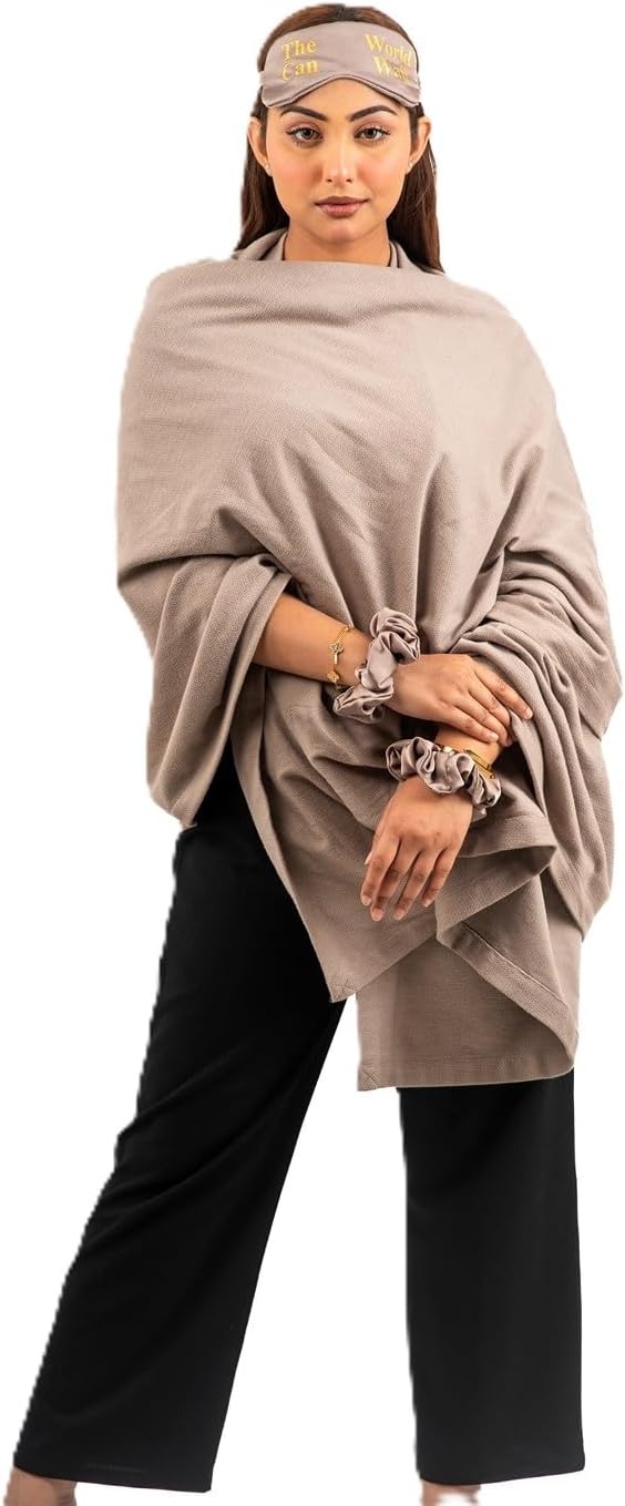 Voyager's Set with Luxury Travel Scarf, Eye Mask, Satin Scrunchies, Travel Pouch | Wayfarer Shawl & Satin Pouch