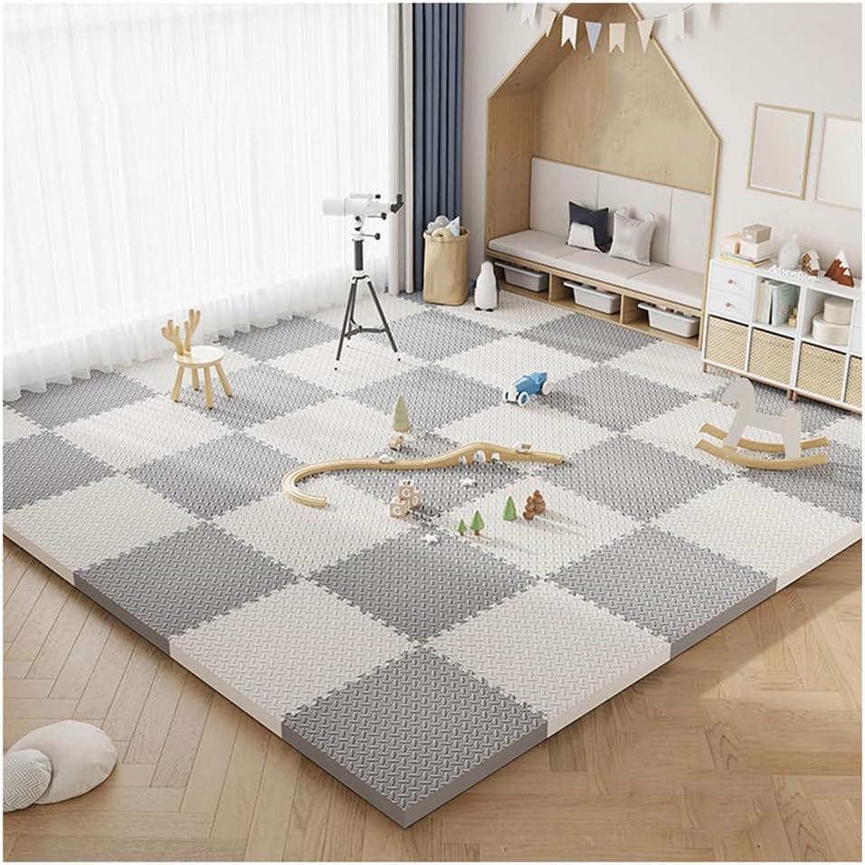 24Pcs Soft Non-Slip EVA Foam Interlocking Puzzle Floor Mats, 12×12 Inch Gym Exercise Tiles, Ideal for Playroom & Home Floor Protection, White & Gray