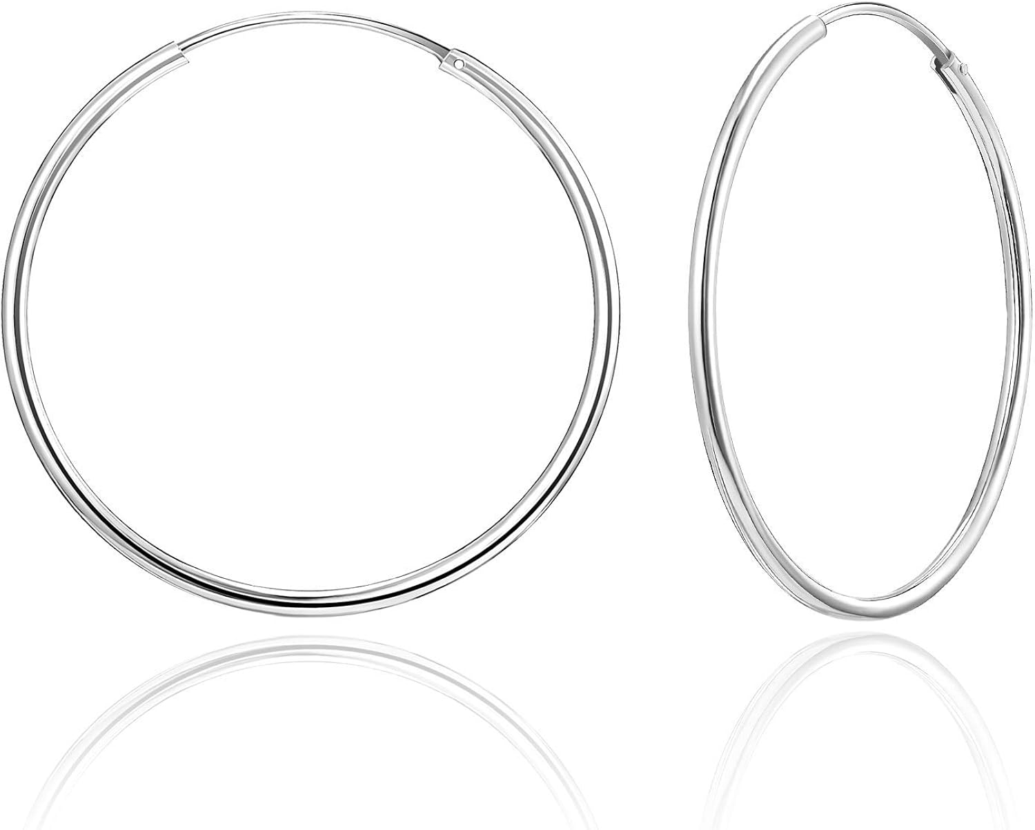 SWEETV 925 Sterling Silver Hoop Earrings for Women Lightweight Endless Silver Thin Hoops, 20/30/40/50/60MM