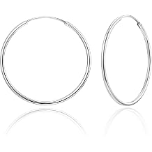 SWEETV 925 Sterling Silver Post Hoop Earrings for Women Lightweight Endless Silver Thin Hoops, 20/30/40/50/60MM