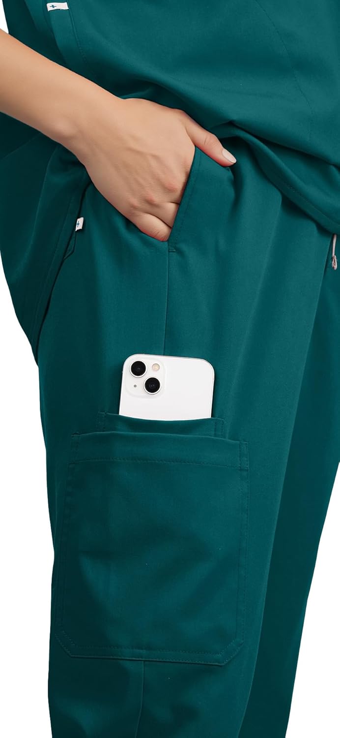 Scrubs for Women Set - with Sleeveless Stand-Up Collar Scrub Top & Jogger Scrub Pants, 8-Pocket Design - Image 7
