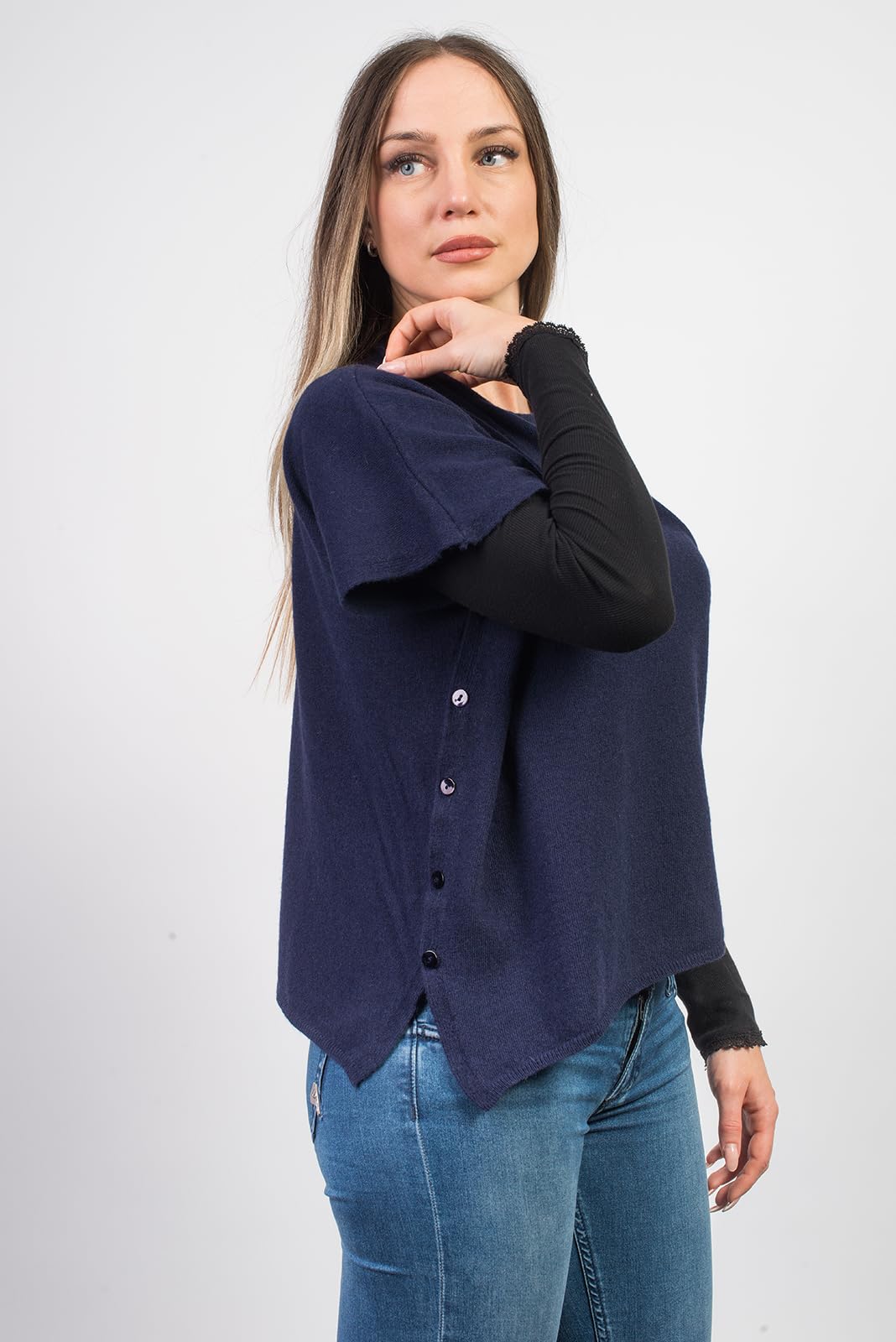 DALLE PIANE CASHMERE Poncho Donna Misto Cashmere Lana | Poncho mantella avvolgente, taglia unica, perfetto in viaggio e in città, un elegante regalo per lei, Made in Italy