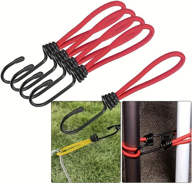 Heavy Duty Bungee Cords with Hooks - 4 Pack High Strength Tie Down Straps - 122lbs Break Strength Elastic Ropes for Tarp, Tent, RV & Boat - Durable Cargo Organizer for Camping and Construction