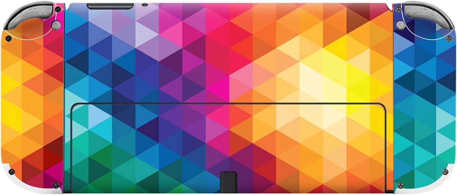 PlayVital Full Set Protective Stickers for Nintendo Switch OLED Model, Customized Vinyl Decal Skins for Switch OLED Console & Joycon & Dock & Grip - Colorful Triangle image 4