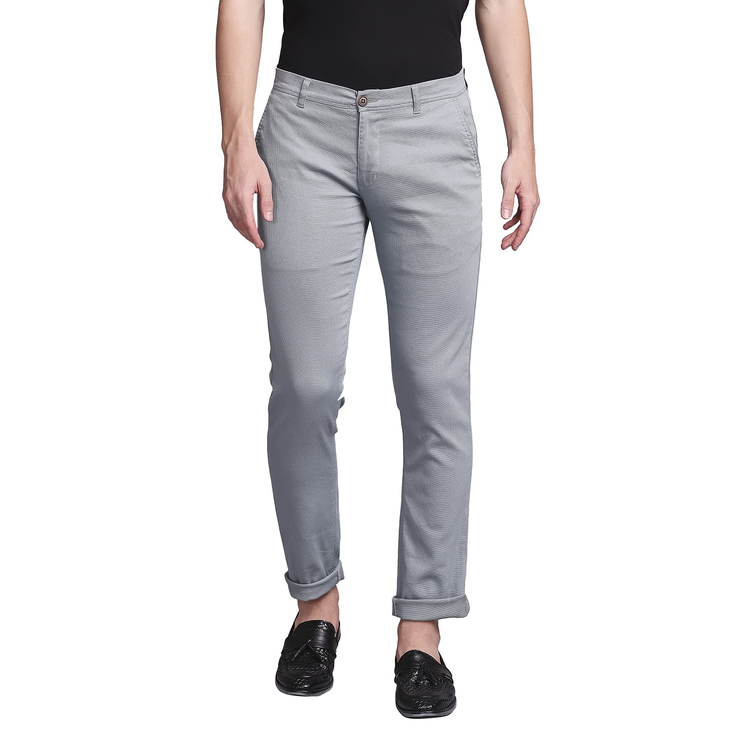 Parx Men's Flat Front Low Rise Tapered Fit Dark Blue Casual Trouser