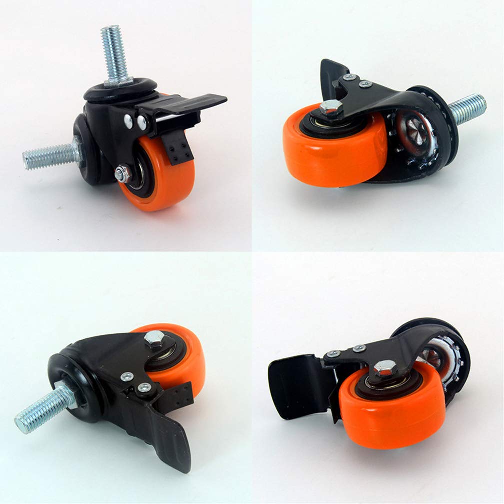 Roulettes de meuble en polyuréthane avec frein de 1,5/2 po (lot de 4), for tiges filetées M8/M10, capacité de charge 120 kg(50mm M10 4 With Brake)