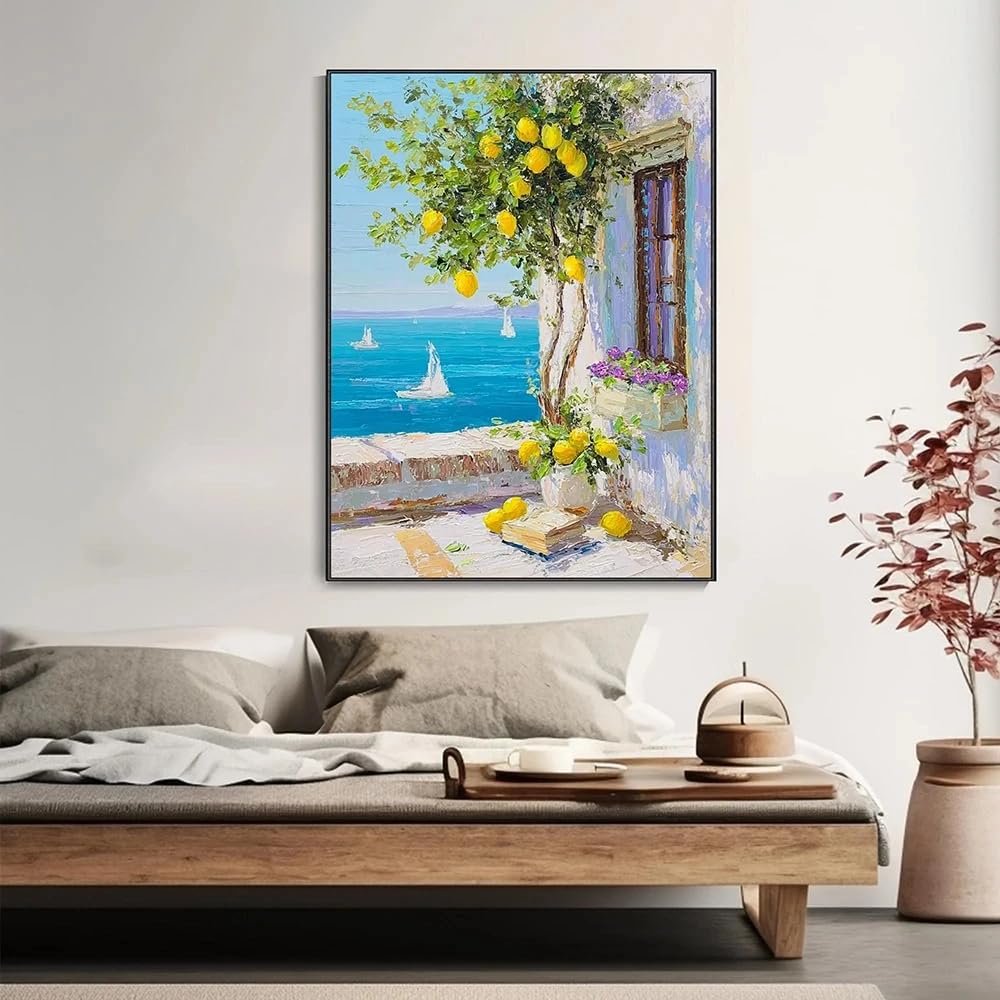 LTjiajuypd Canvas Prints Landscape Painting Modern Decor Seascape Lemon Tree Fresh Wall Art Living Room(60x85cm)