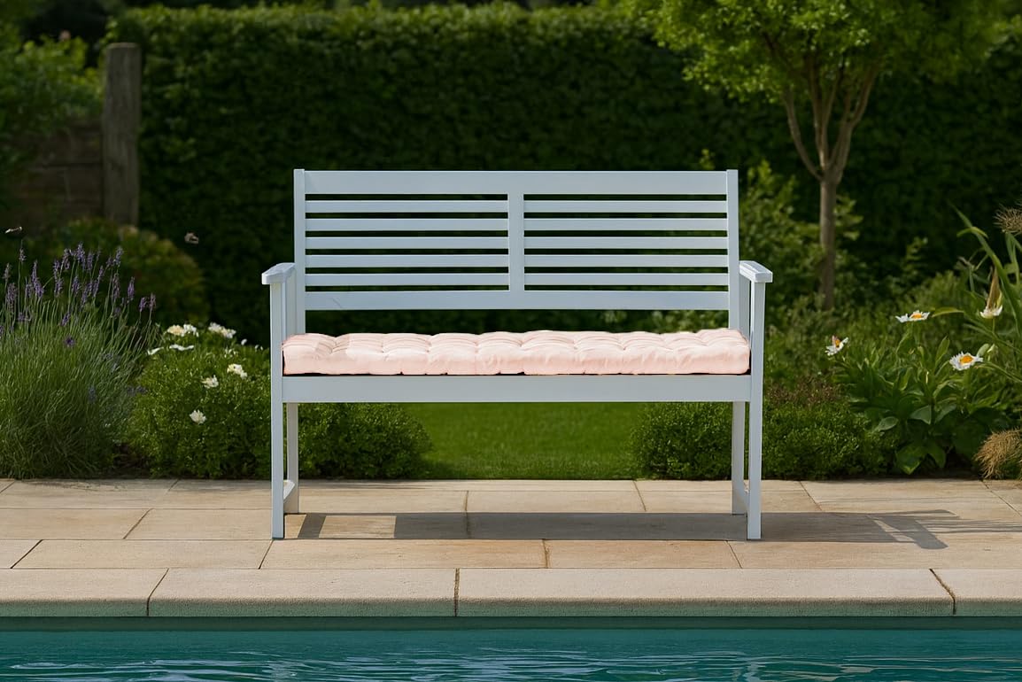Brandsseller Cuscino per panca 140x40x4 cm – Per panca da giardino e panca da pranzo – Idrorepellente, facile da pulire e morbido e imbottito – Uso interno & esterno – Bianco