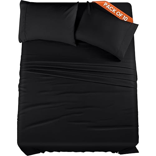 Utopia Bedding Queen Bed Sheets Set - Pack of 10 Sheet Sets - Perfect for Spa, Hotel, & Guest Bedroom - Brushed Microfiber - Shrinkage and Fade Resistant - Easy Care (Black)